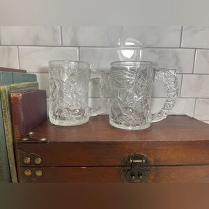 Vintage 1995 Batman and Robin Forever McDonald's Clear Glass Mugs Made in France